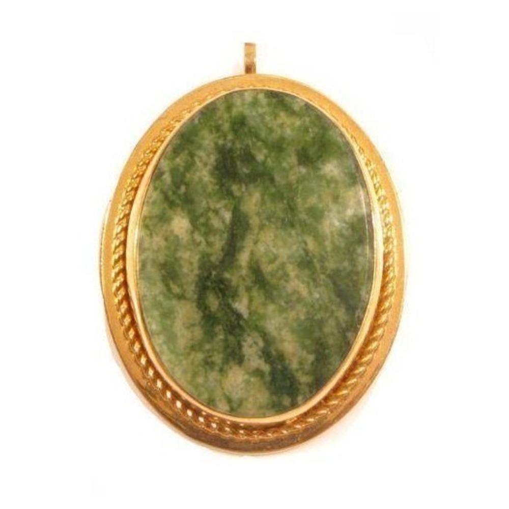 Van Dell Vintage 1/20 12K Gold‎ Filled Jade Cabochon Gemstone Brooch Pin